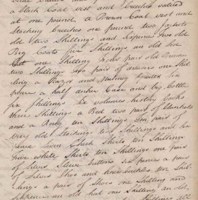 image of part of the inventory of the goods and gear of Thomas Philp